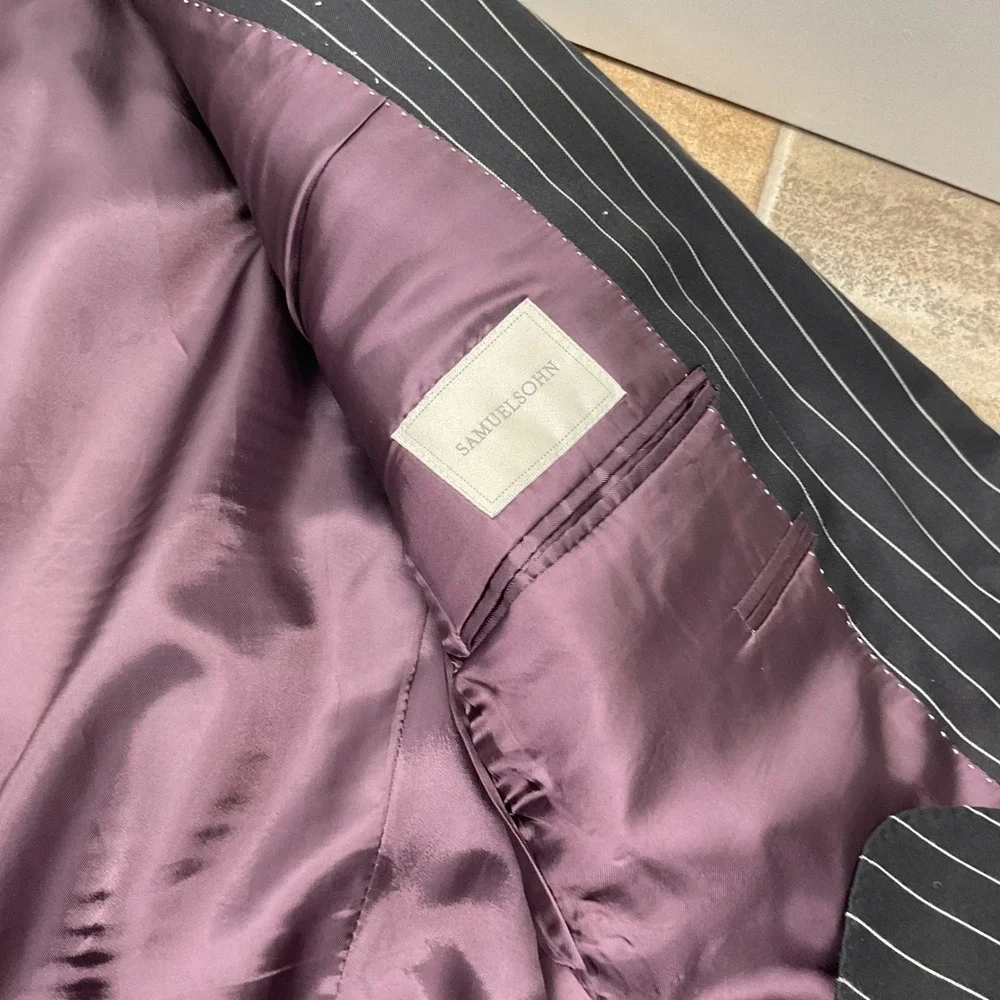 Samuelsohn SB Gable Men 46R Black Pinstripe Super 120s Wool 2-Button Blazer